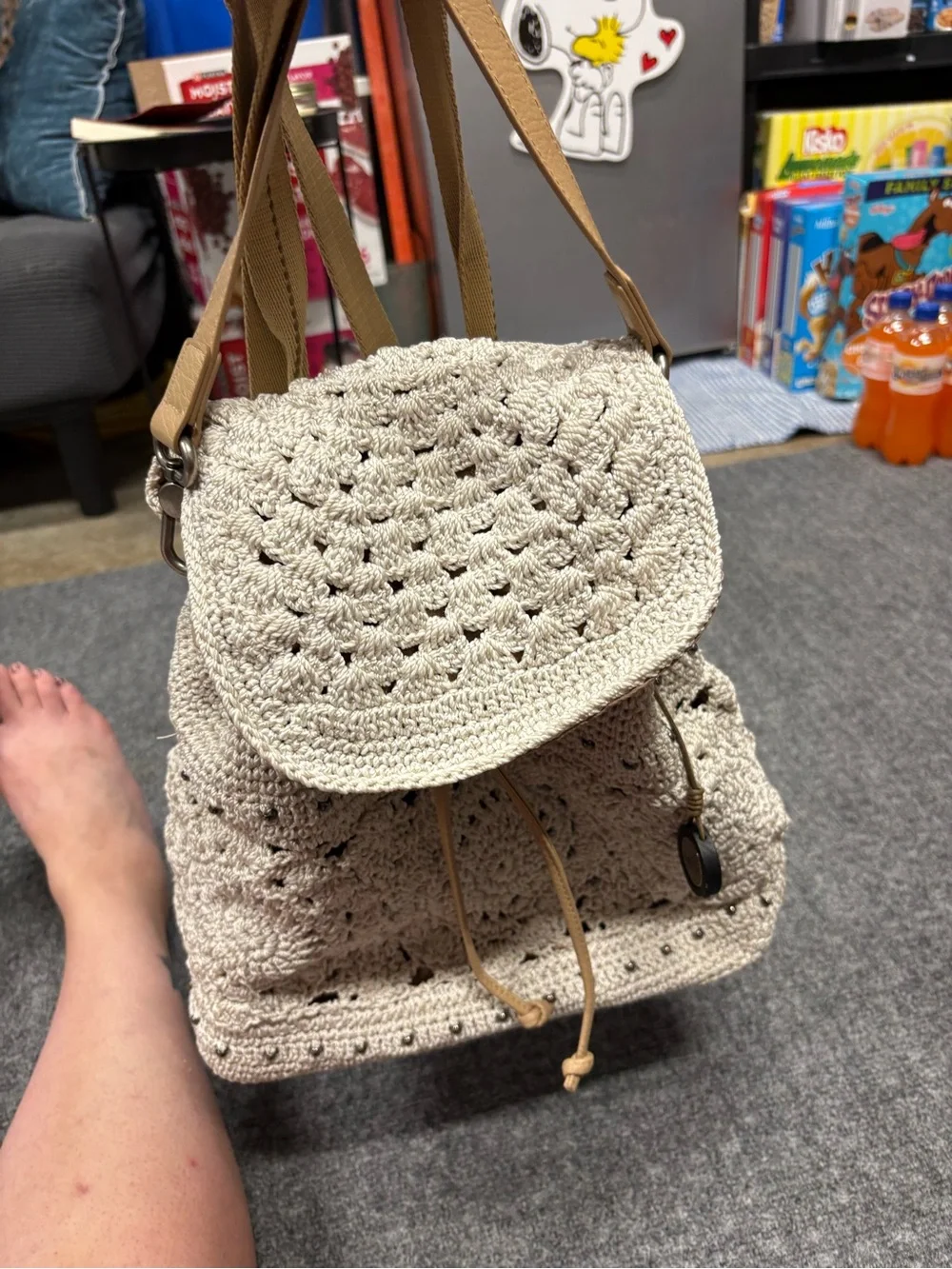 The Sak Cream Hand Crochet Backpack with Removable Strap